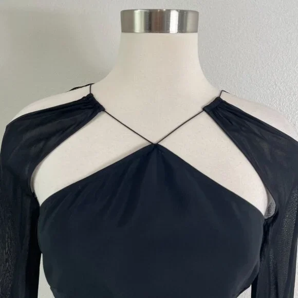 Nensi Dojaka Womens Large Black Sheer Long Sleeve Cutout Top Blouse - Picture 3 of 12